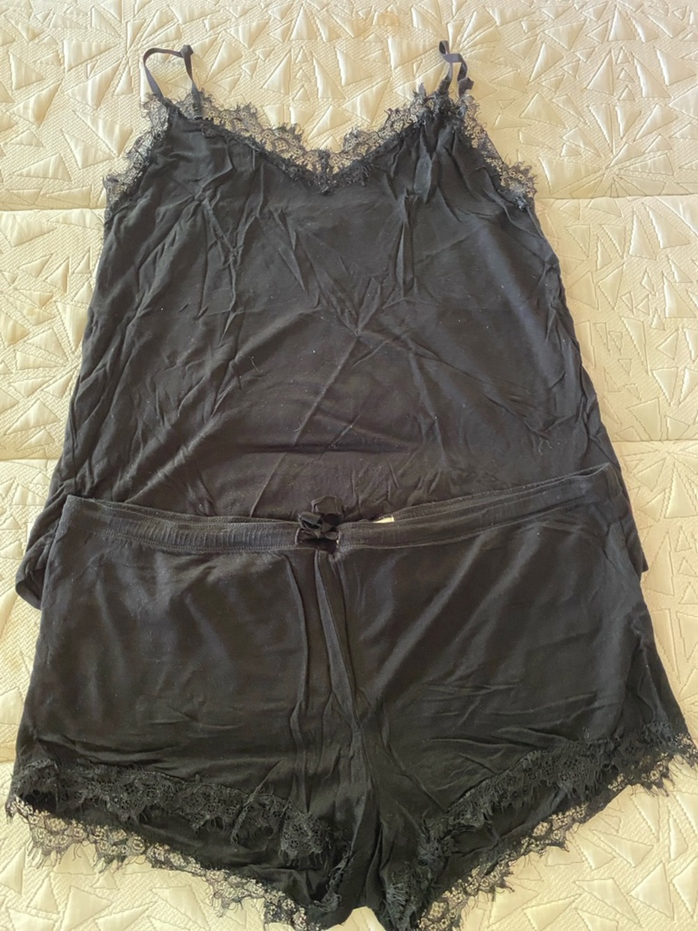 Seeing Stars Black Lace-Trim Camisole & Short Sleep Set - Women
